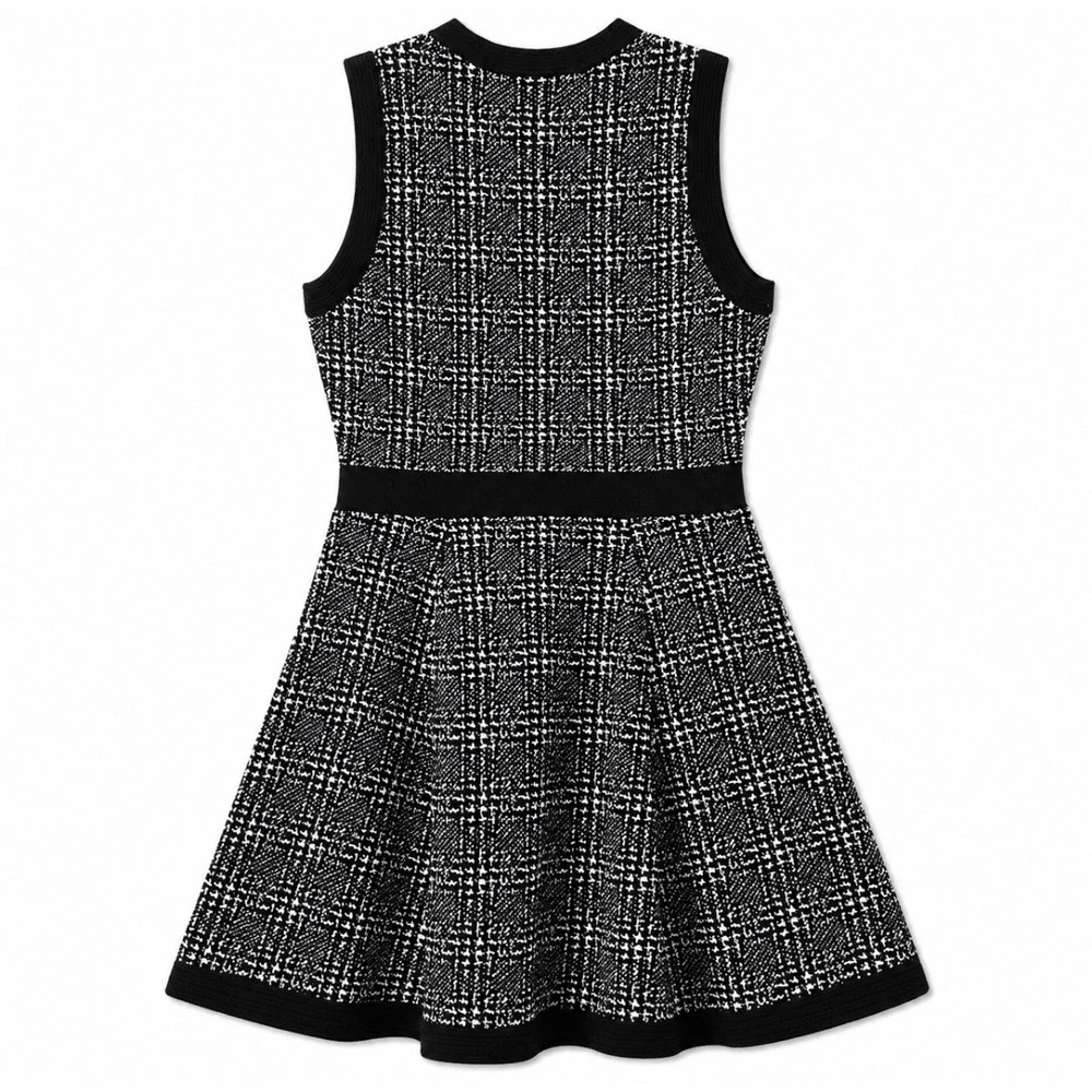 Kate Spade Black‎ White Plaid Sweater Dress Small Fit Flare Wool Blend NEOT